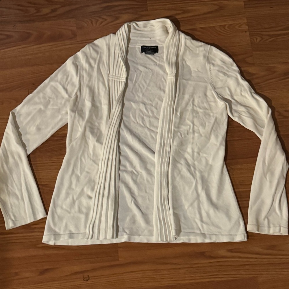 Philosophy by Republic White Open Front Cardigan Petite‎ Size S NWOT Old money